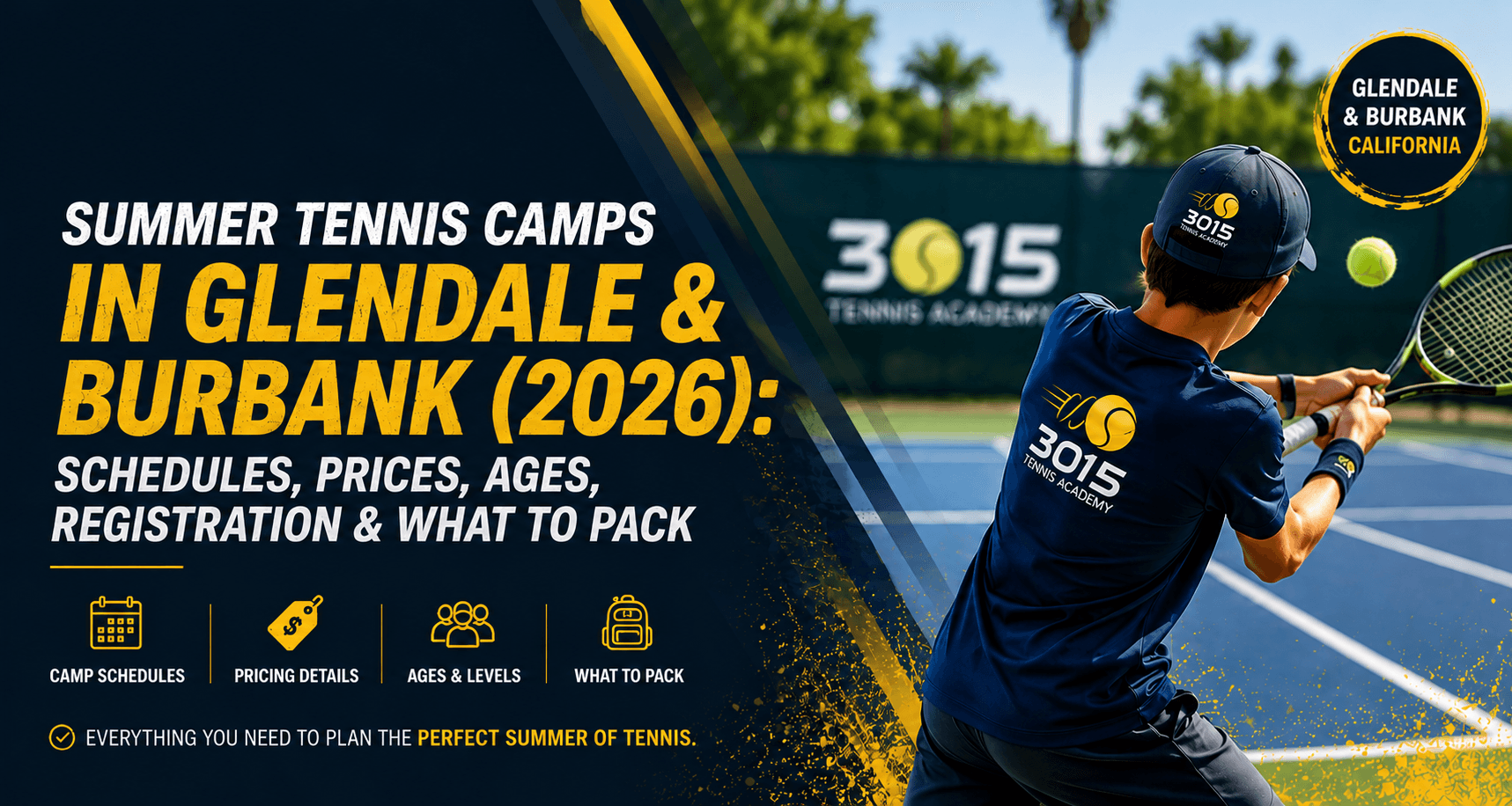 Summer tennis lessons in Glendale and Burbank featuring private and group tennis coaching for beginners and adults at 3015 Tennis Academy in California