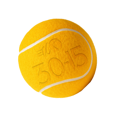 Yellow tennis ball with embossed 30-15 score and motion logo